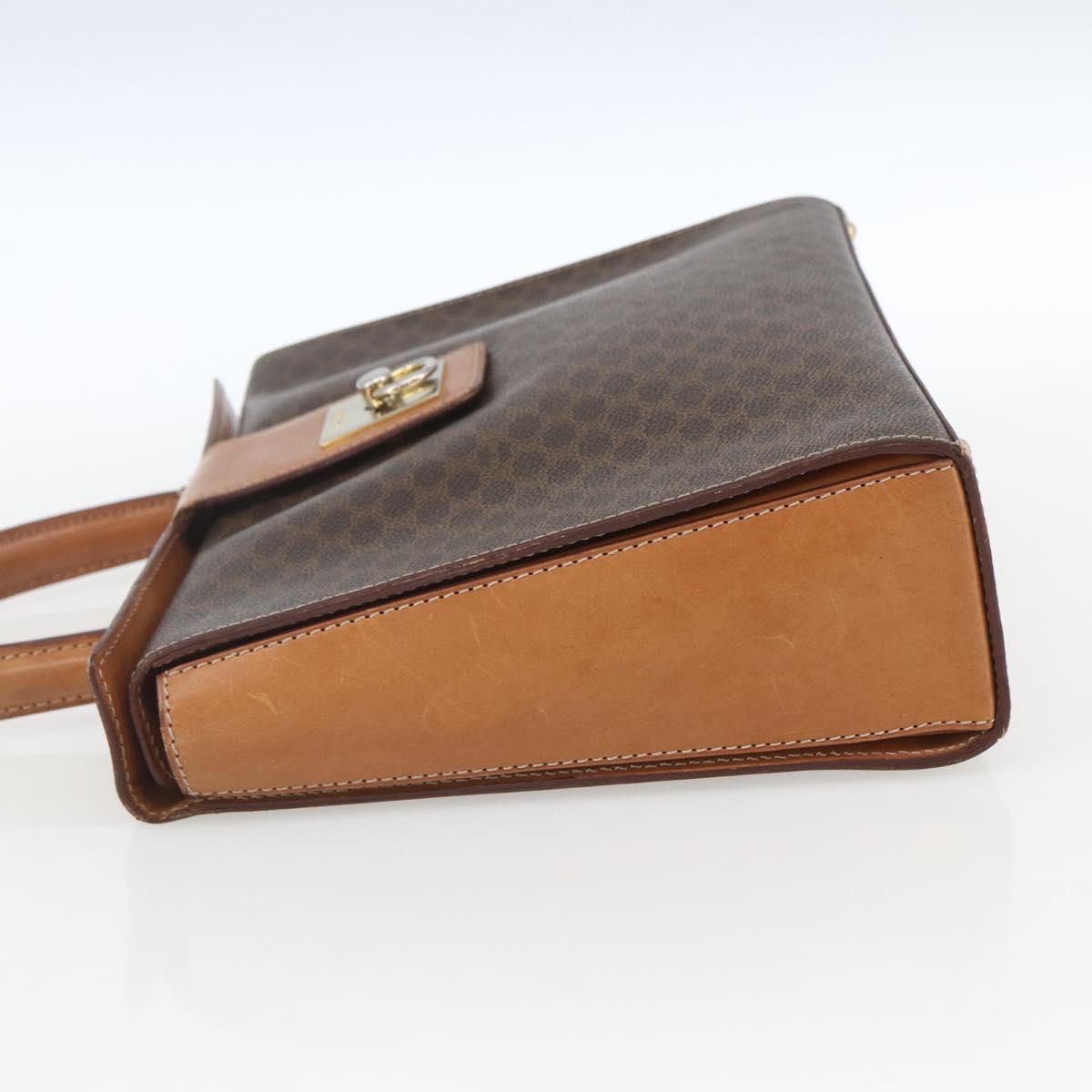 CELINE Macadam Canvas Hand Bag PVC Leather Brown Gold Auth 162027