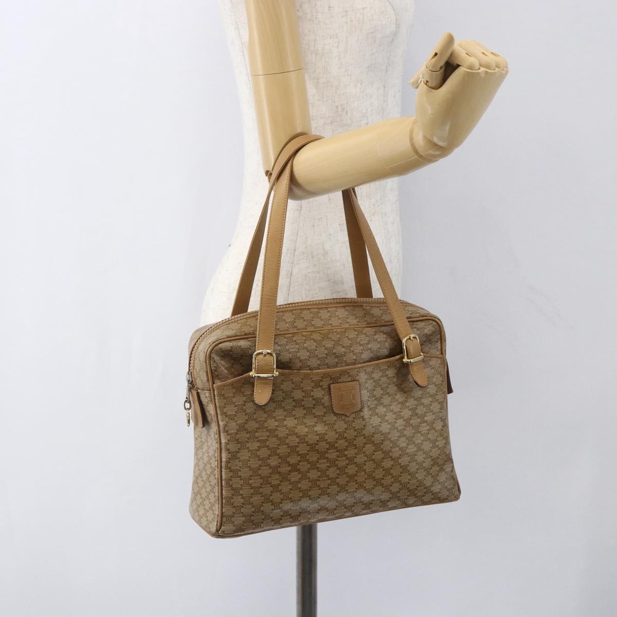 CELINE Macadam Canvas Hand Bag PVC Beige Gold Auth 162030