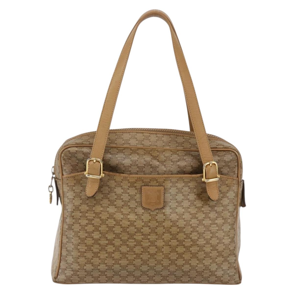 CELINE Macadam Canvas Hand Bag PVC Beige Gold Auth 162030