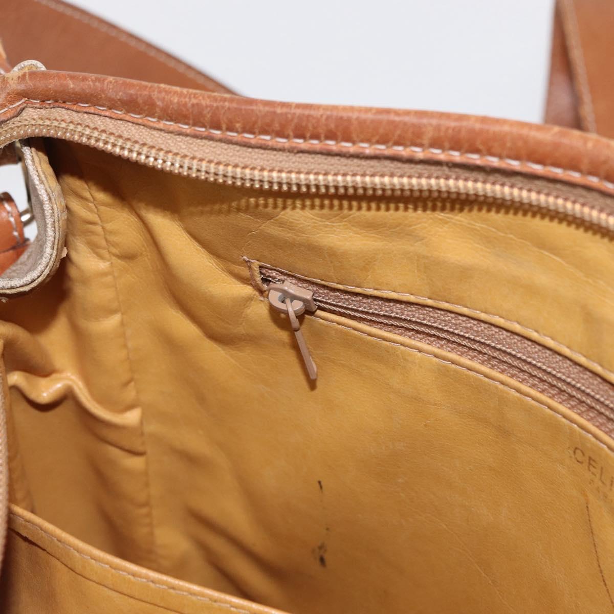 CELINE Macadam Canvas Shoulder Bag PVC Beige Gold Auth 162032