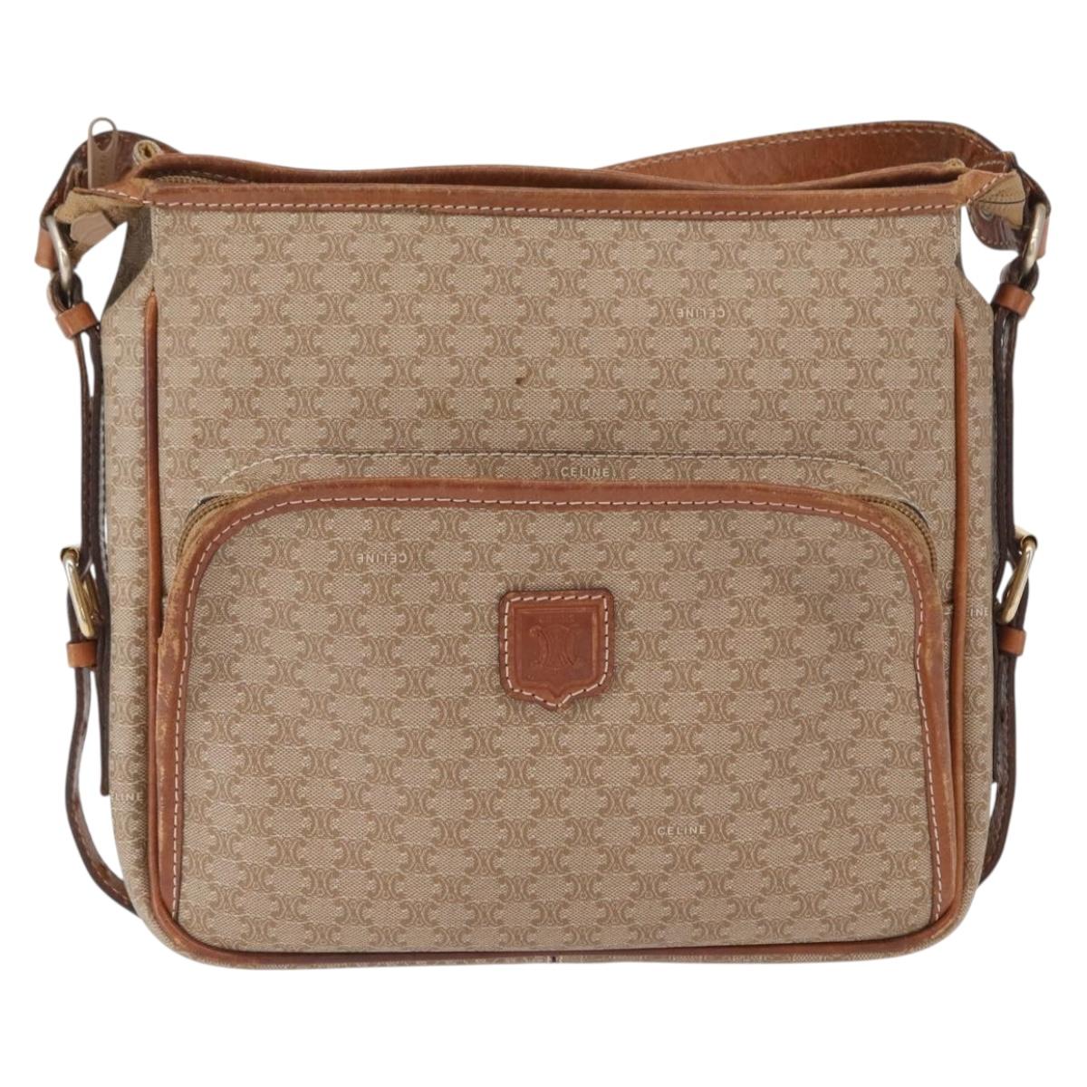 CELINE Macadam Canvas Shoulder Bag PVC Beige Gold Auth 162032