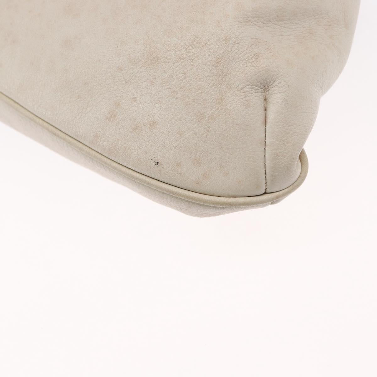 CELINE Shoulder Bag Leather White Gold Auth 162034