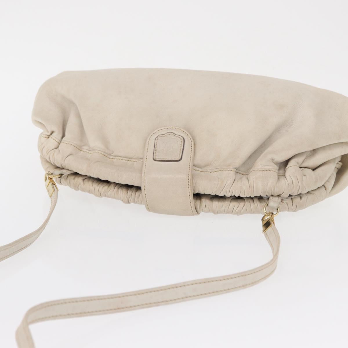 CELINE Shoulder Bag Leather White Gold Auth 162034