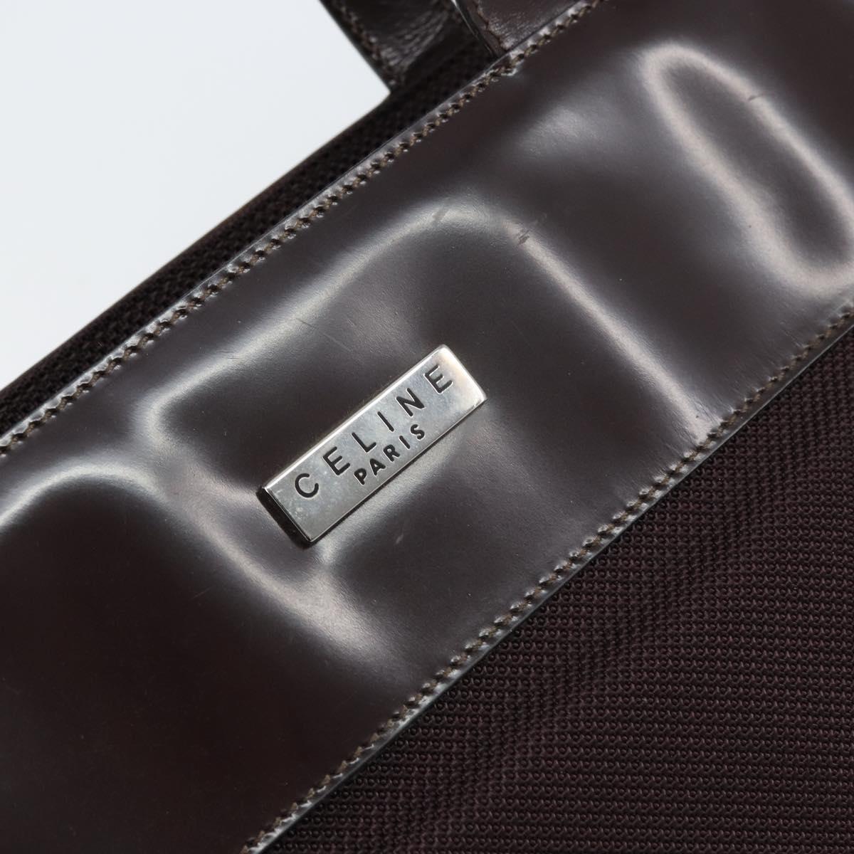 CELINE Tote Bag Canvas patent leather Brown Silver Auth 162037