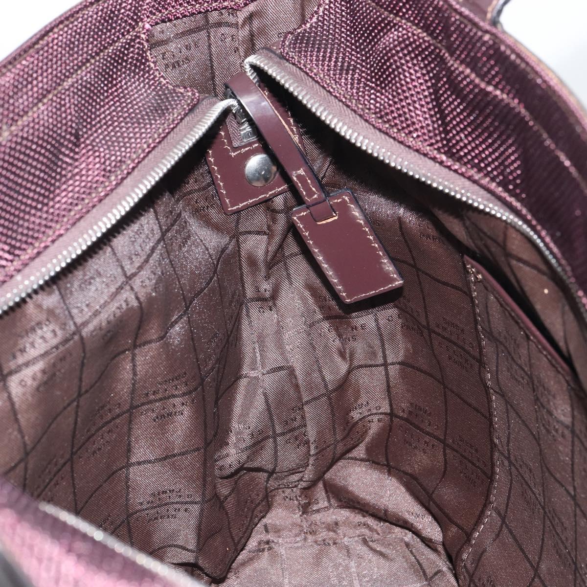 CELINE Tote Bag Canvas patent leather Brown Silver Auth 162037