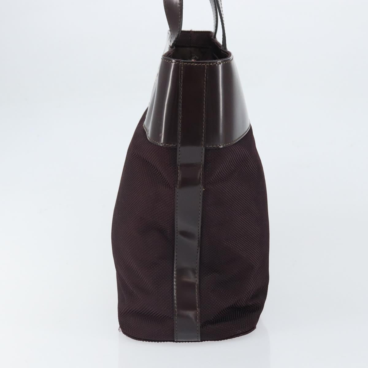 CELINE Tote Bag Canvas patent leather Brown Silver Auth 162037
