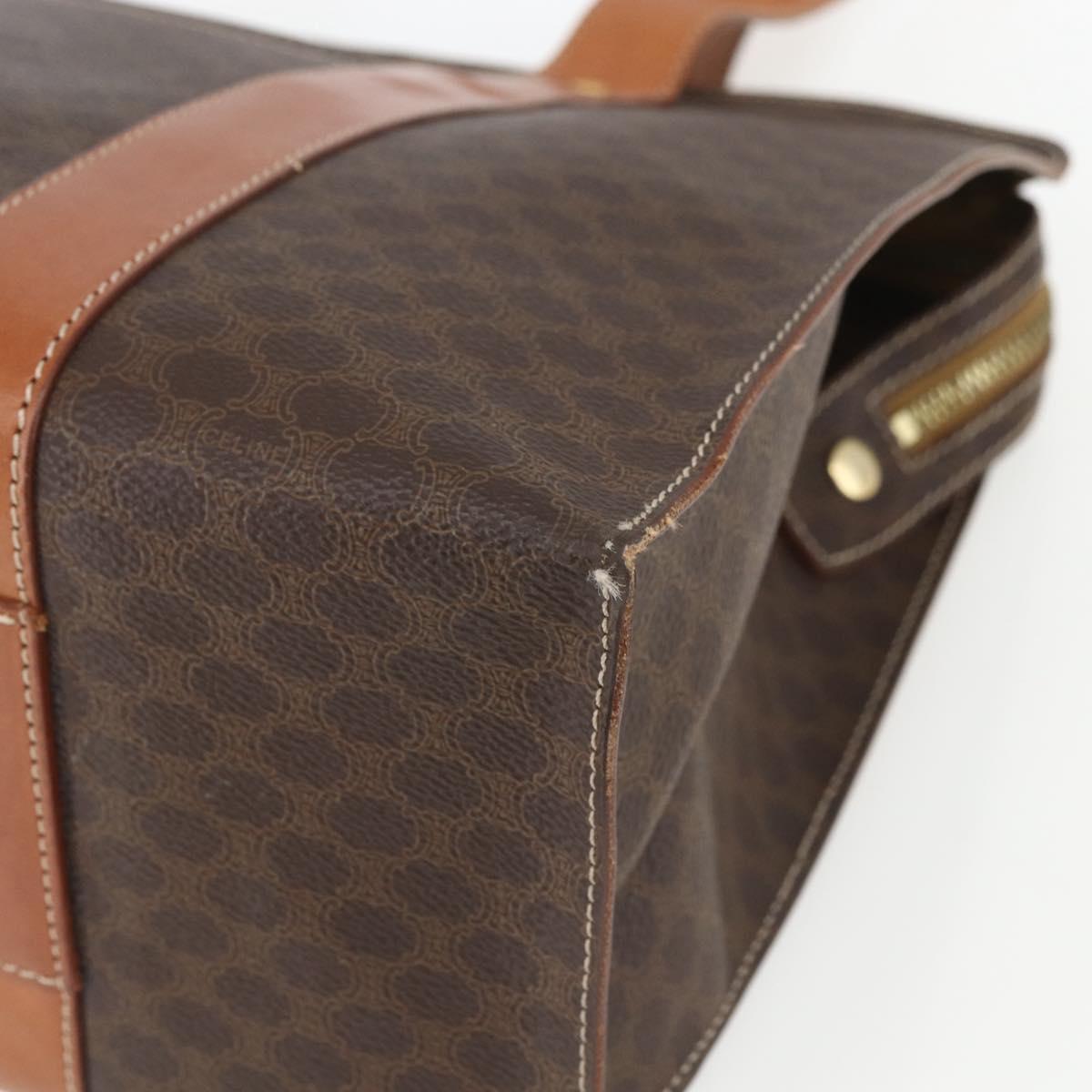 CELINE Macadam Canvas Tote Bag PVC Leather Brown Gold Auth 162038