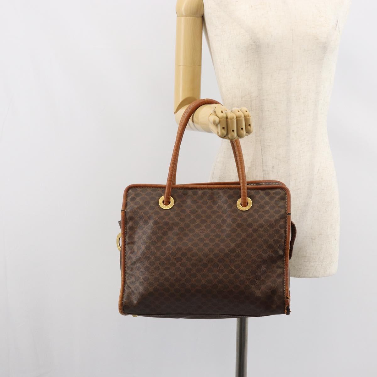 CELINE Macadam Canvas Tote Bag PVC Leather Brown Gold Auth 162039