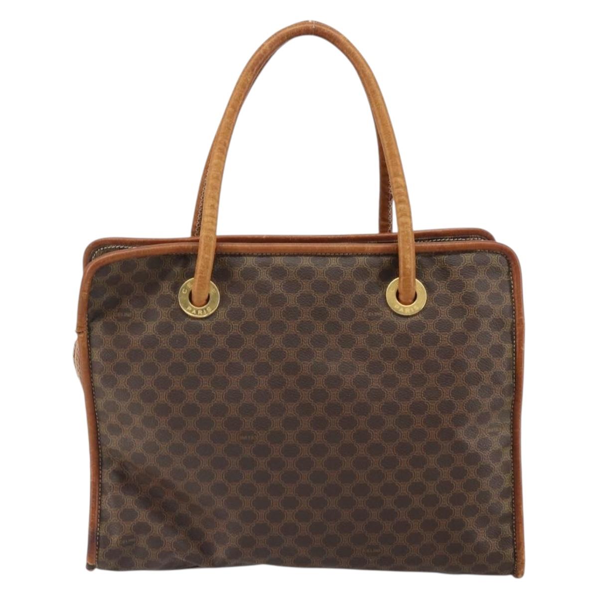 CELINE Macadam Canvas Tote Bag PVC Leather Brown Gold Auth 162039
