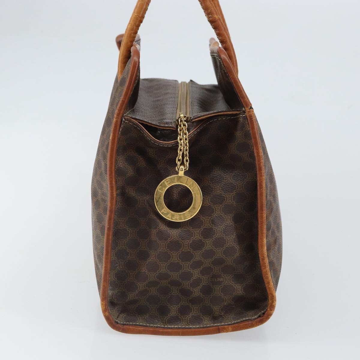 CELINE Macadam Canvas Tote Bag PVC Leather Brown Gold Auth 162039