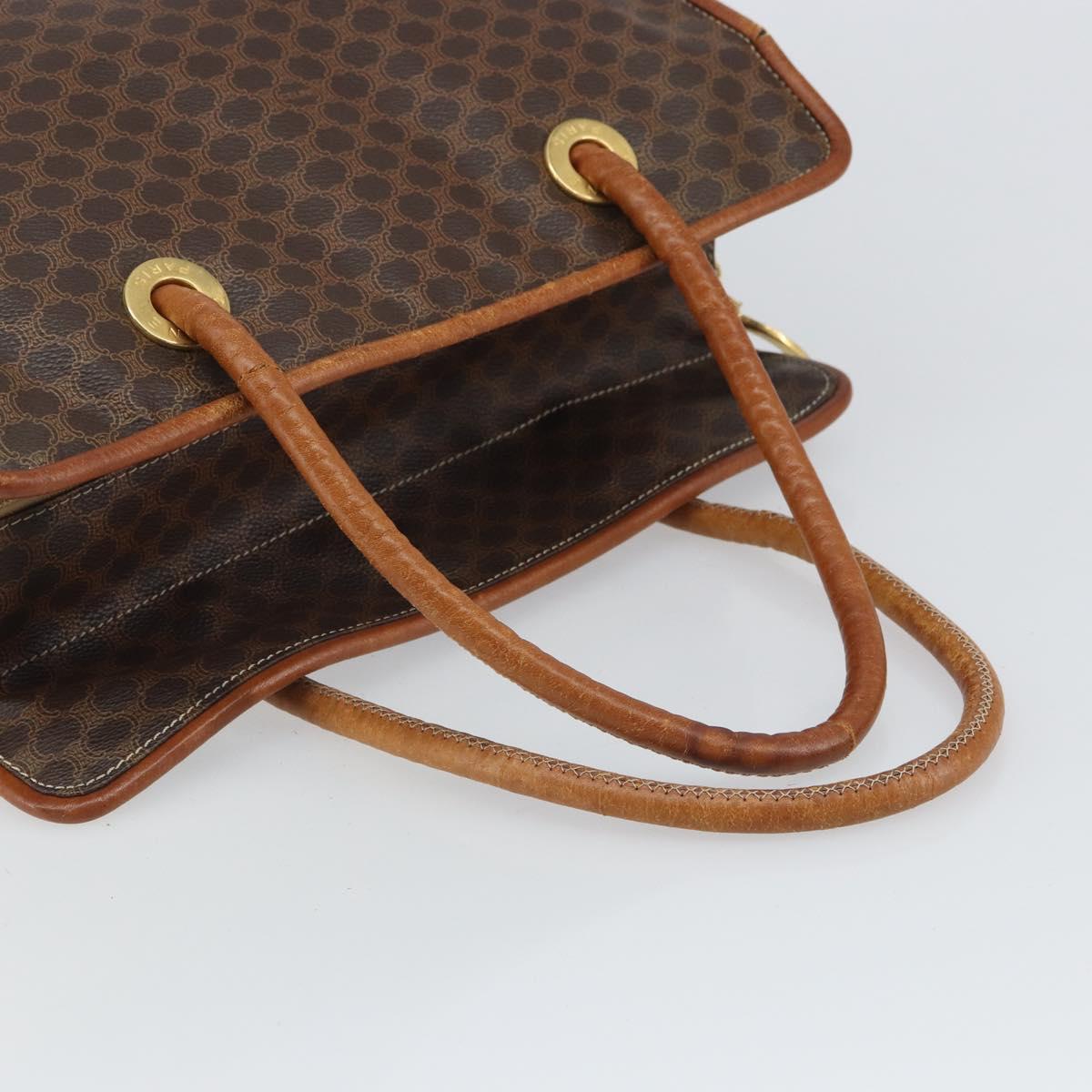 CELINE Macadam Canvas Tote Bag PVC Leather Brown Gold Auth 162039