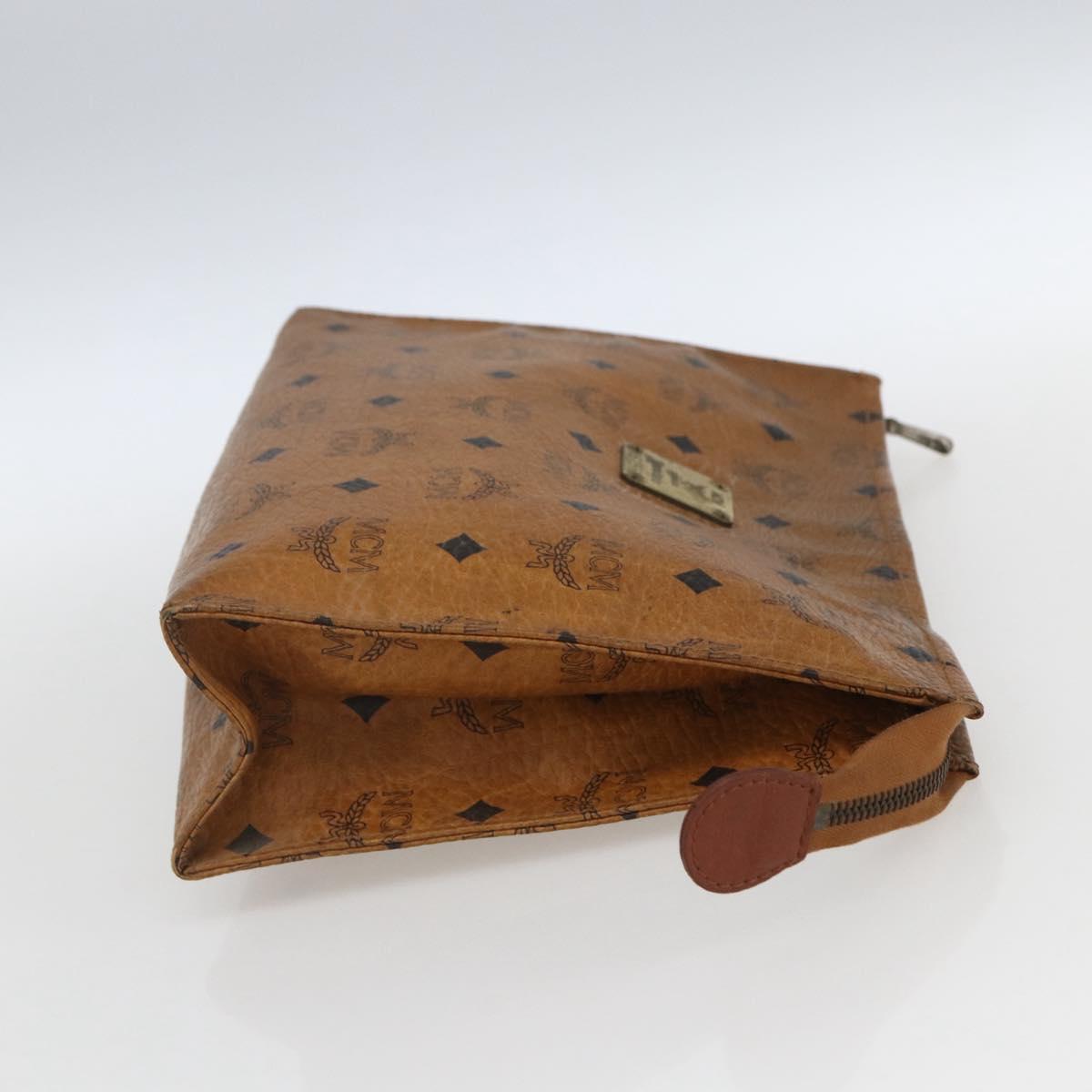 MCM Logogram Vicetos Clutch Bag PVC Leather Brown Gold Auth 162043