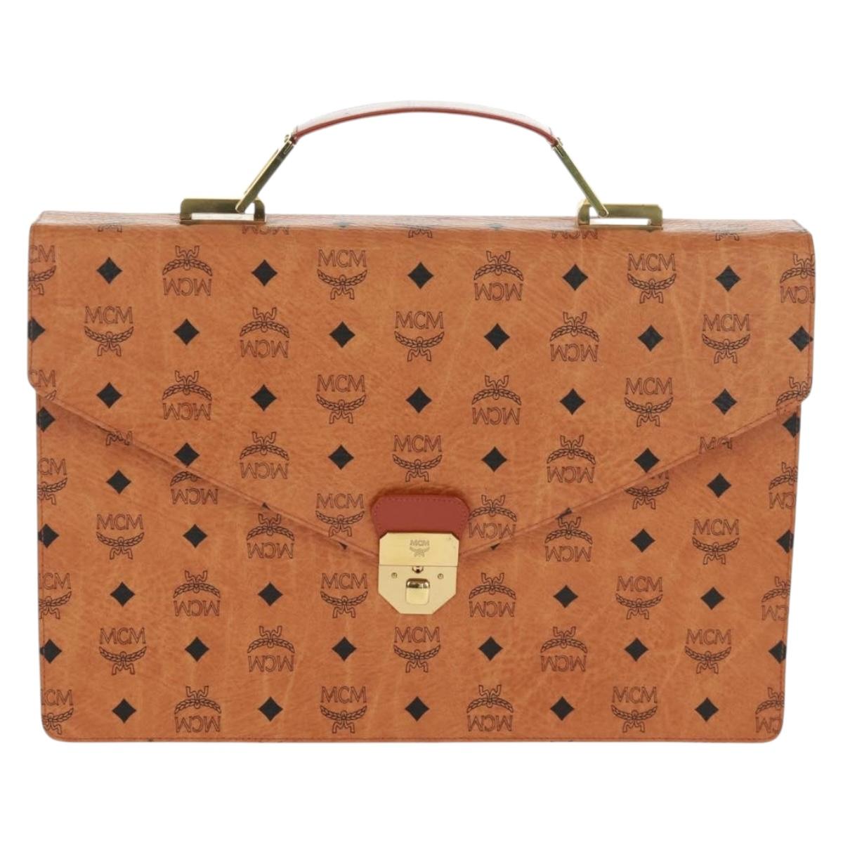 MCM Vicetos Logogram Business Bag PVC Leather Brown Gold Auth 162044