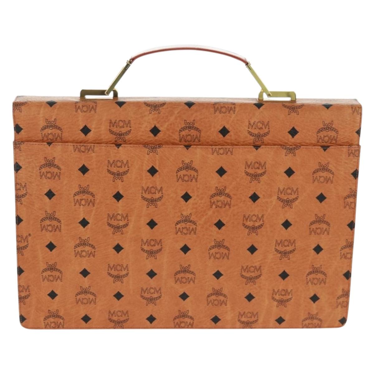 MCM Vicetos Logogram Business Bag PVC Leather Brown Gold Auth 162044