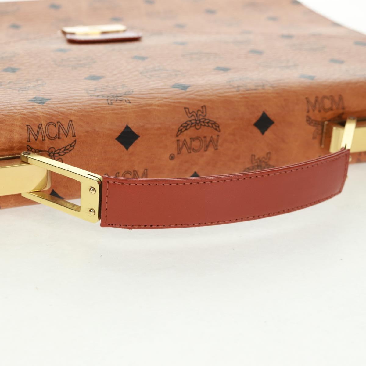 MCM Vicetos Logogram Business Bag PVC Leather Brown Gold Auth 162044