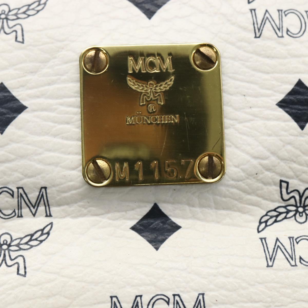 MCM Logogram Vicetos Tote Bag PVC Leather White Gold Auth 162045
