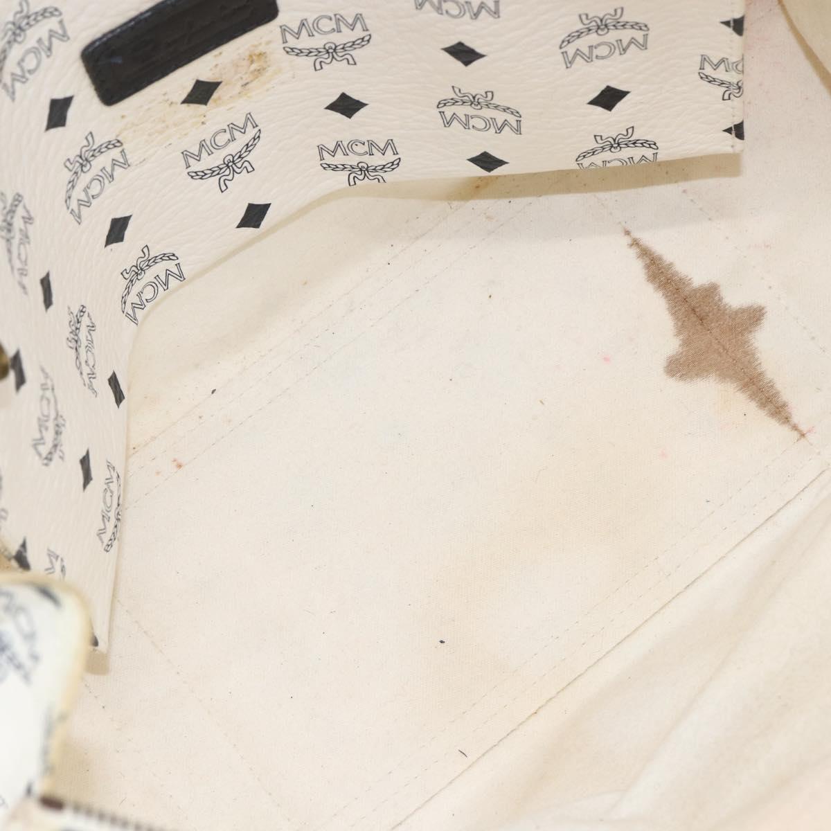 MCM Logogram Vicetos Tote Bag PVC Leather White Gold Auth 162045