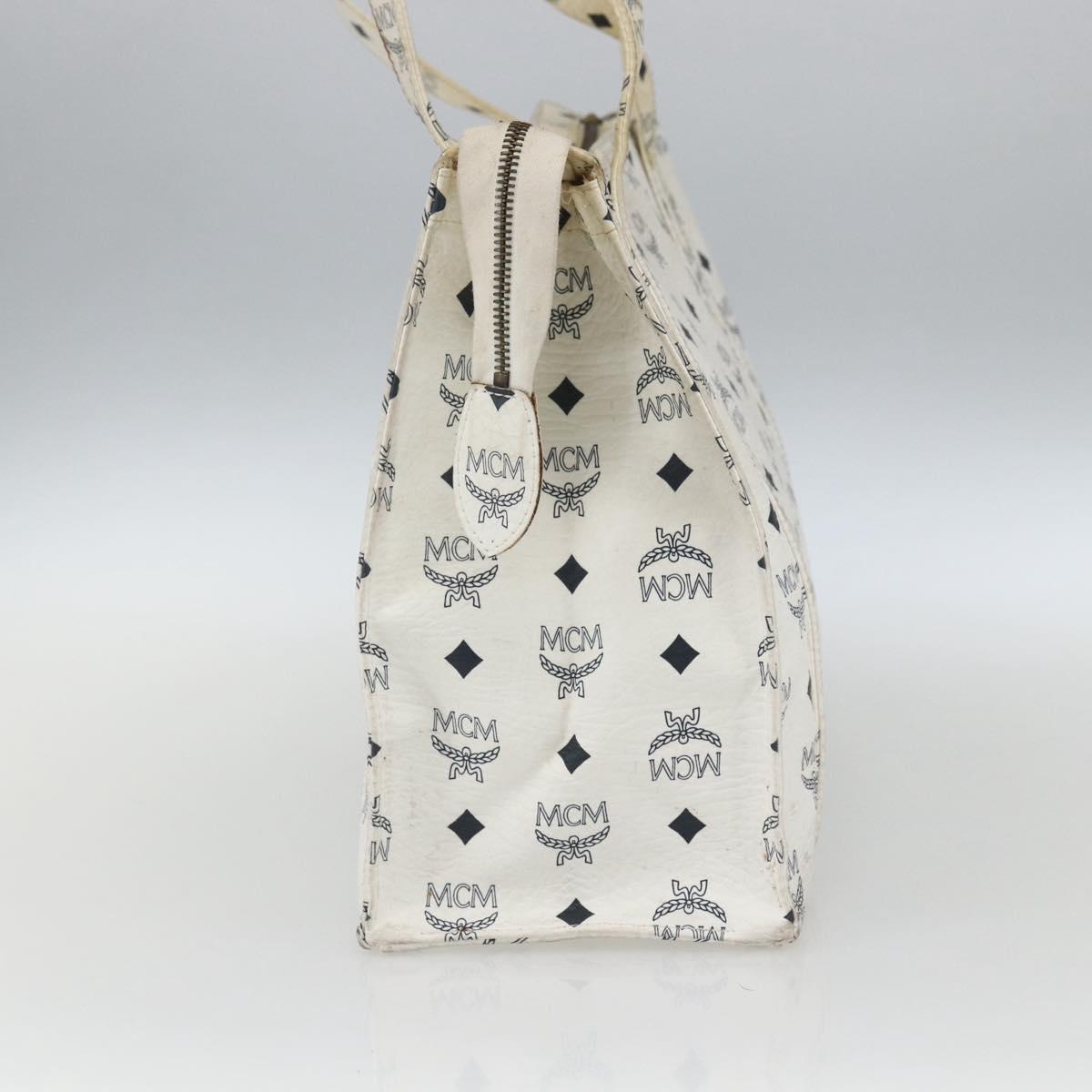 MCM Logogram Vicetos Tote Bag PVC Leather White Gold Auth 162045