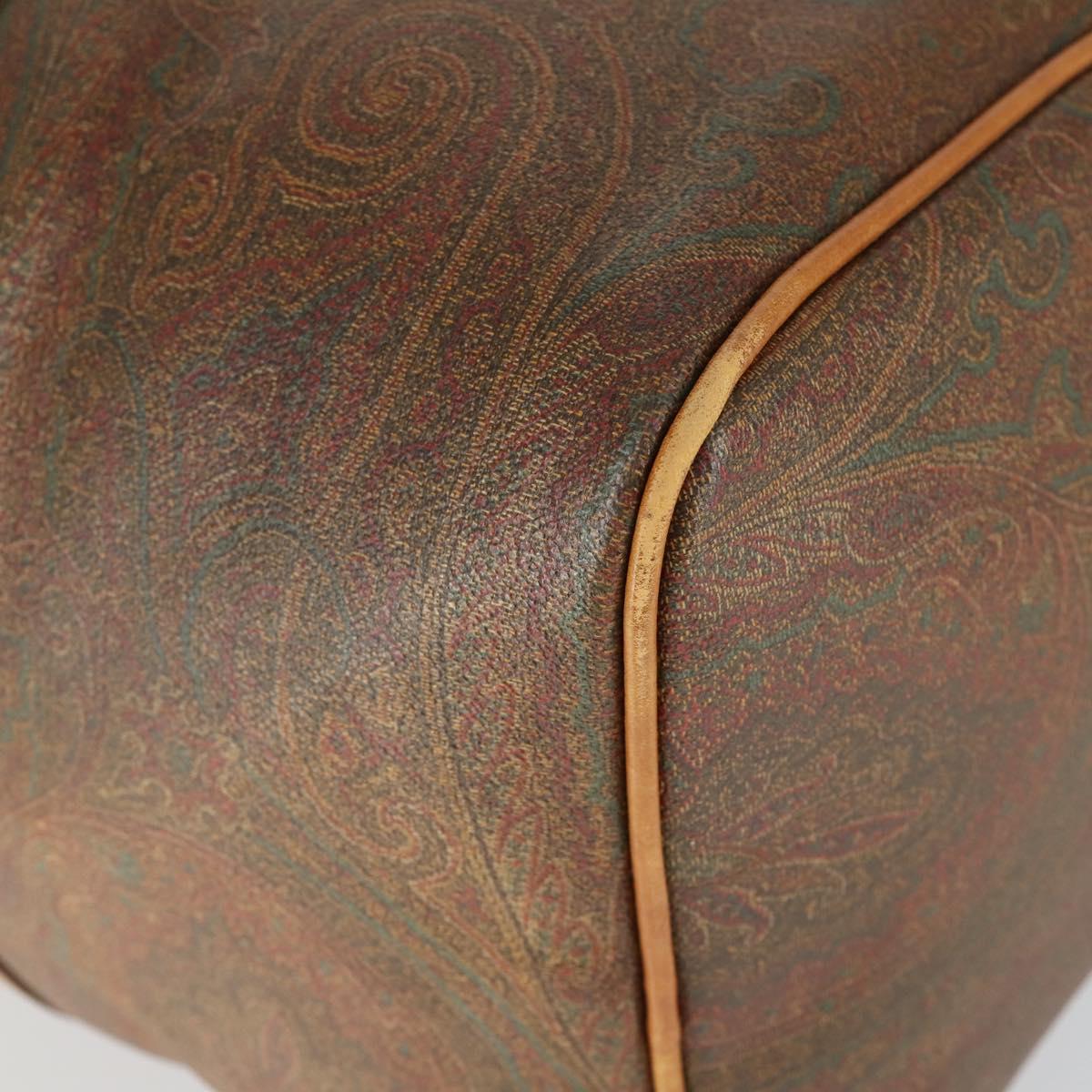 ETRO Paisley Boston Bag PVC Leather Brown Gold Auth 162094