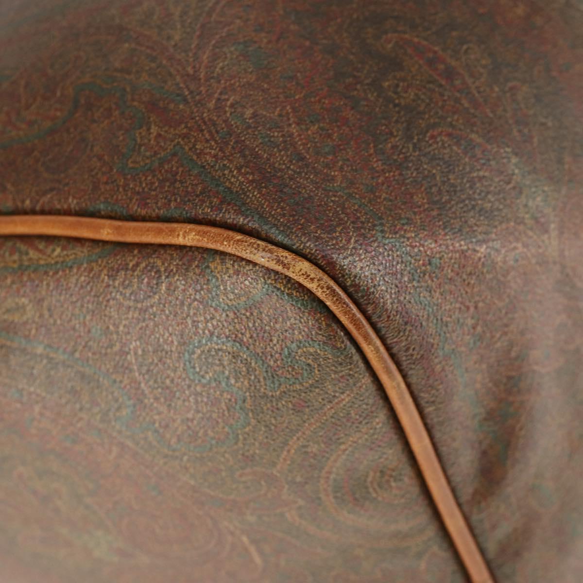 ETRO Paisley Boston Bag PVC Leather Brown Gold Auth 162094