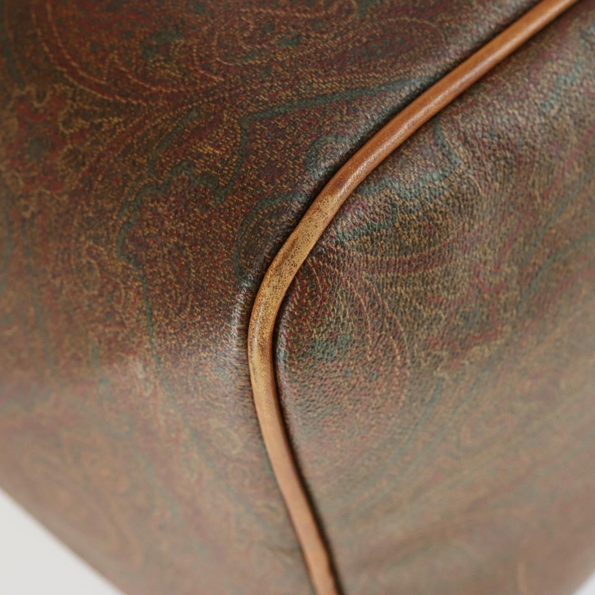 ETRO Paisley Boston Bag PVC Leather Brown Gold Auth 162094