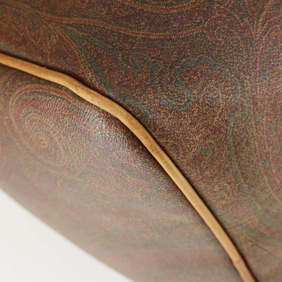 ETRO Paisley Boston Bag PVC Leather Brown Gold Auth 162094
