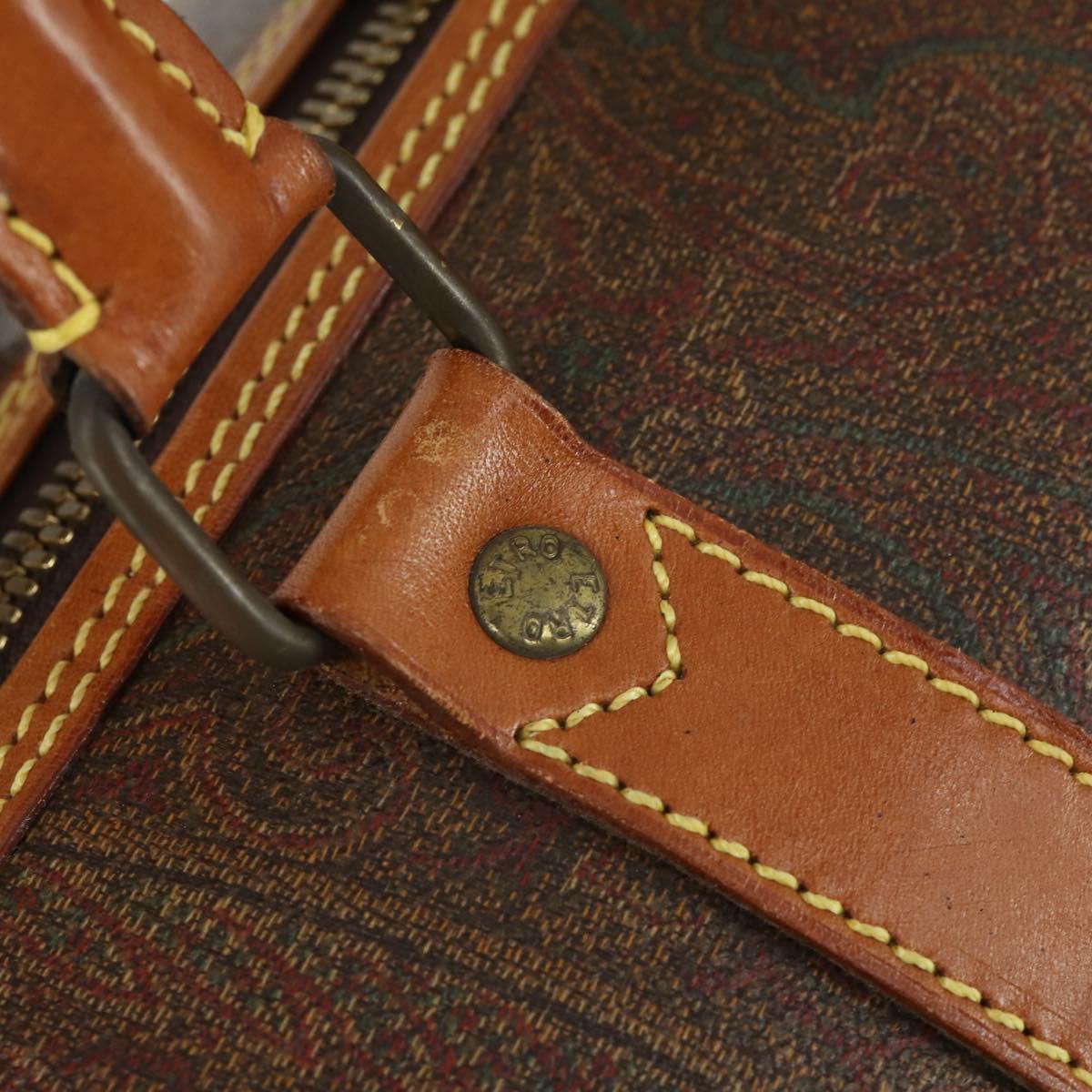 ETRO Paisley Boston Bag PVC Leather Brown Gold Auth 162094