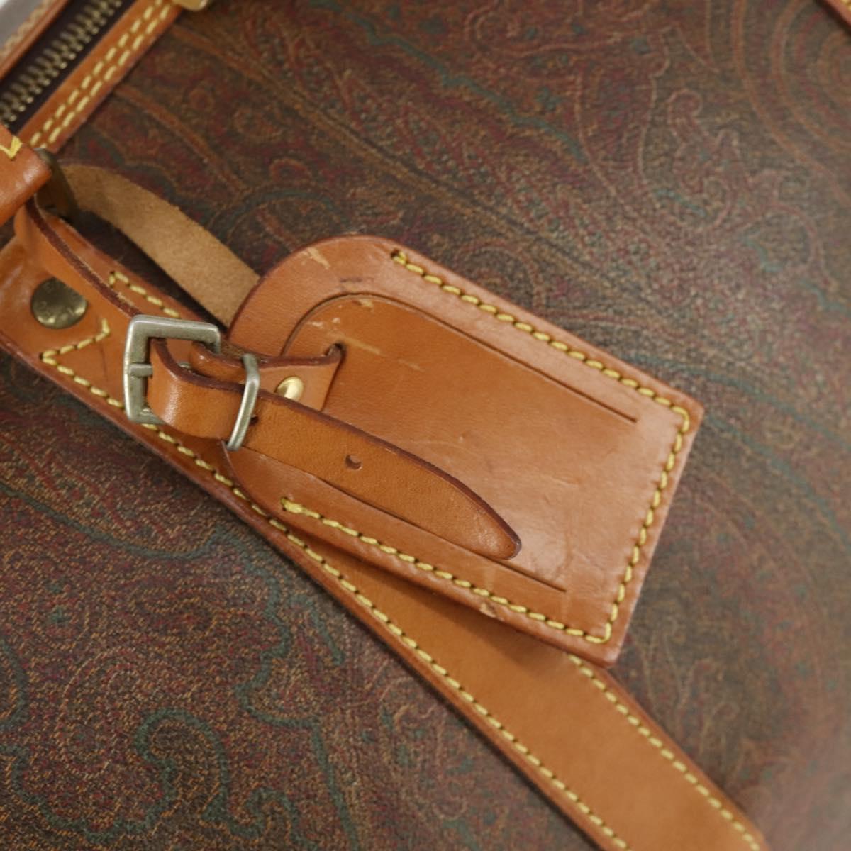 ETRO Paisley Boston Bag PVC Leather Brown Gold Auth 162094