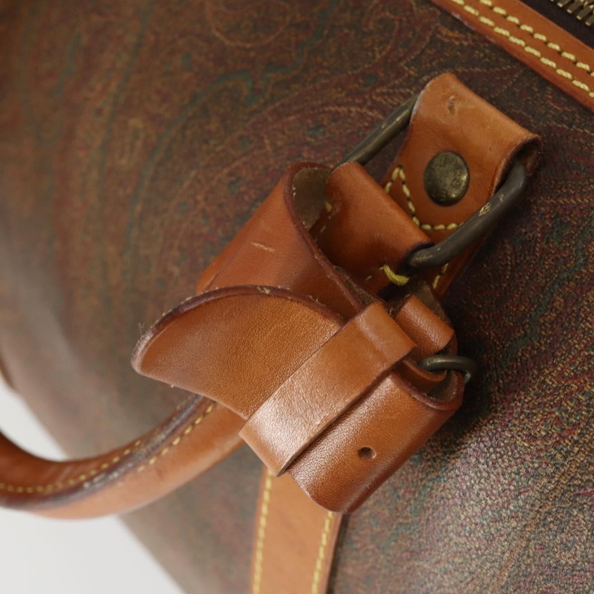 ETRO Paisley Boston Bag PVC Leather Brown Gold Auth 162094