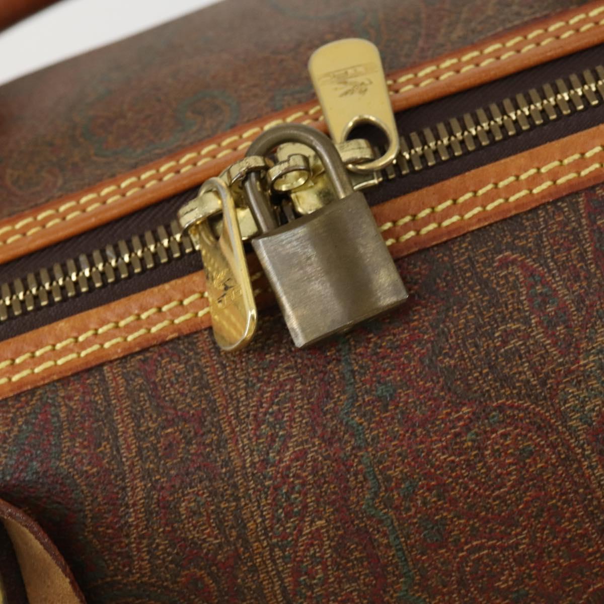 ETRO Paisley Boston Bag PVC Leather Brown Gold Auth 162094