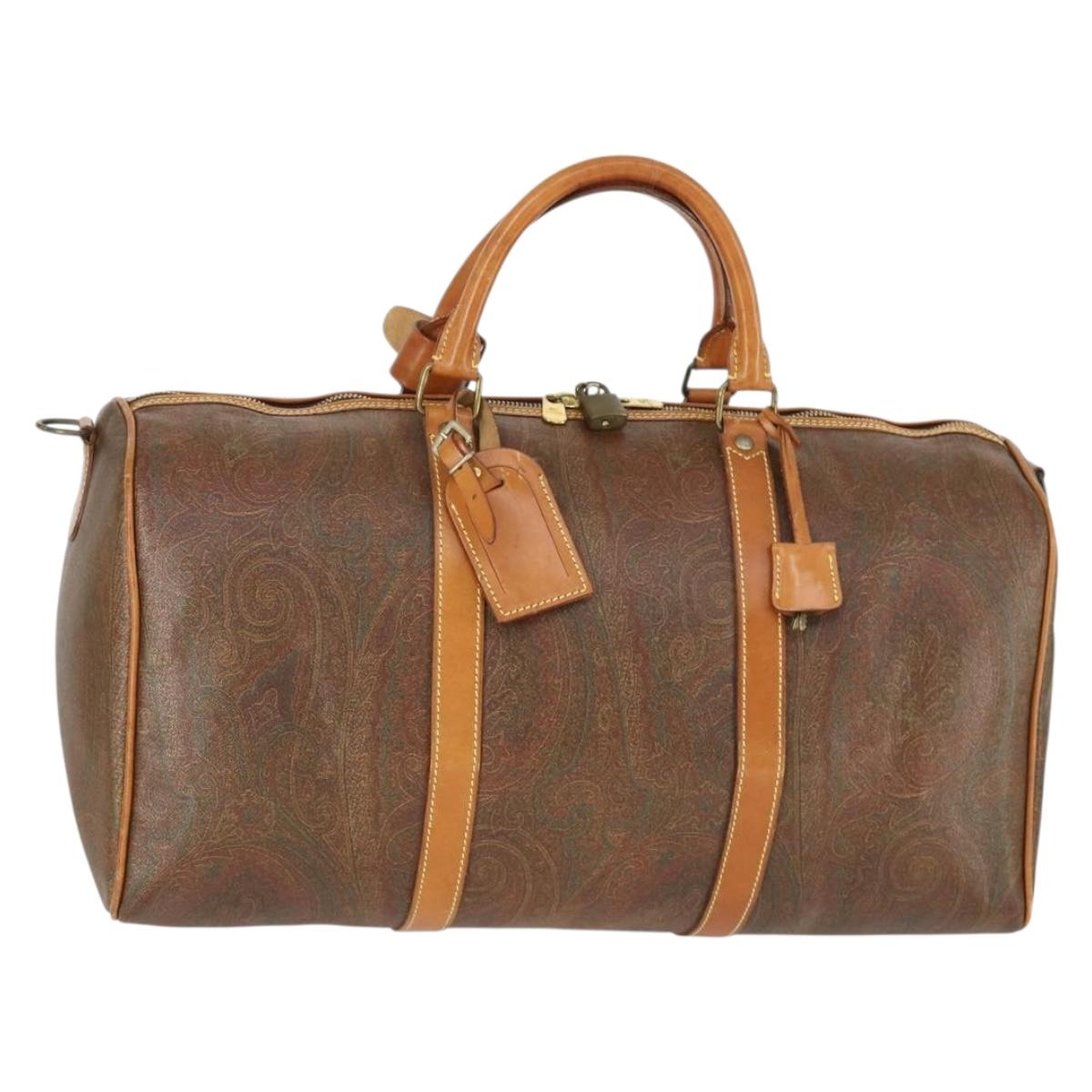 ETRO Paisley Boston Bag PVC Leather Brown Gold Auth 162094