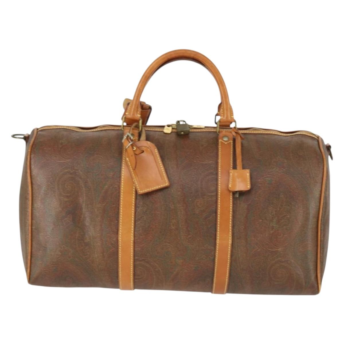 ETRO Paisley Boston Bag PVC Leather Brown Gold Auth 162094