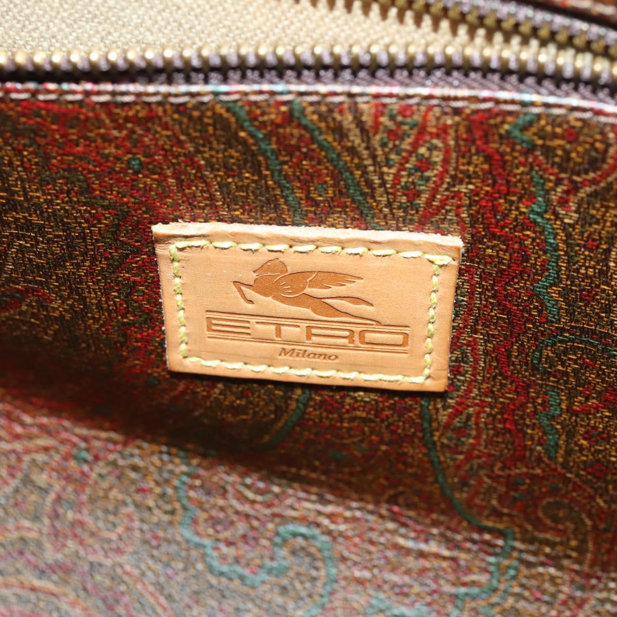 ETRO Paisley Boston Bag PVC Leather Brown Gold Auth 162094