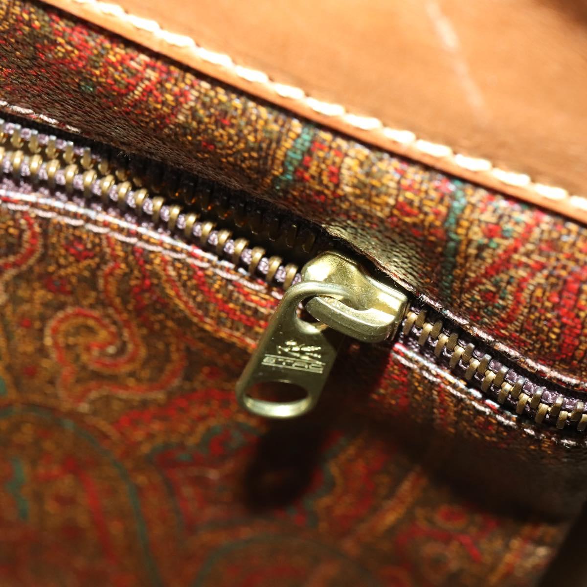 ETRO Paisley Boston Bag PVC Leather Brown Gold Auth 162094