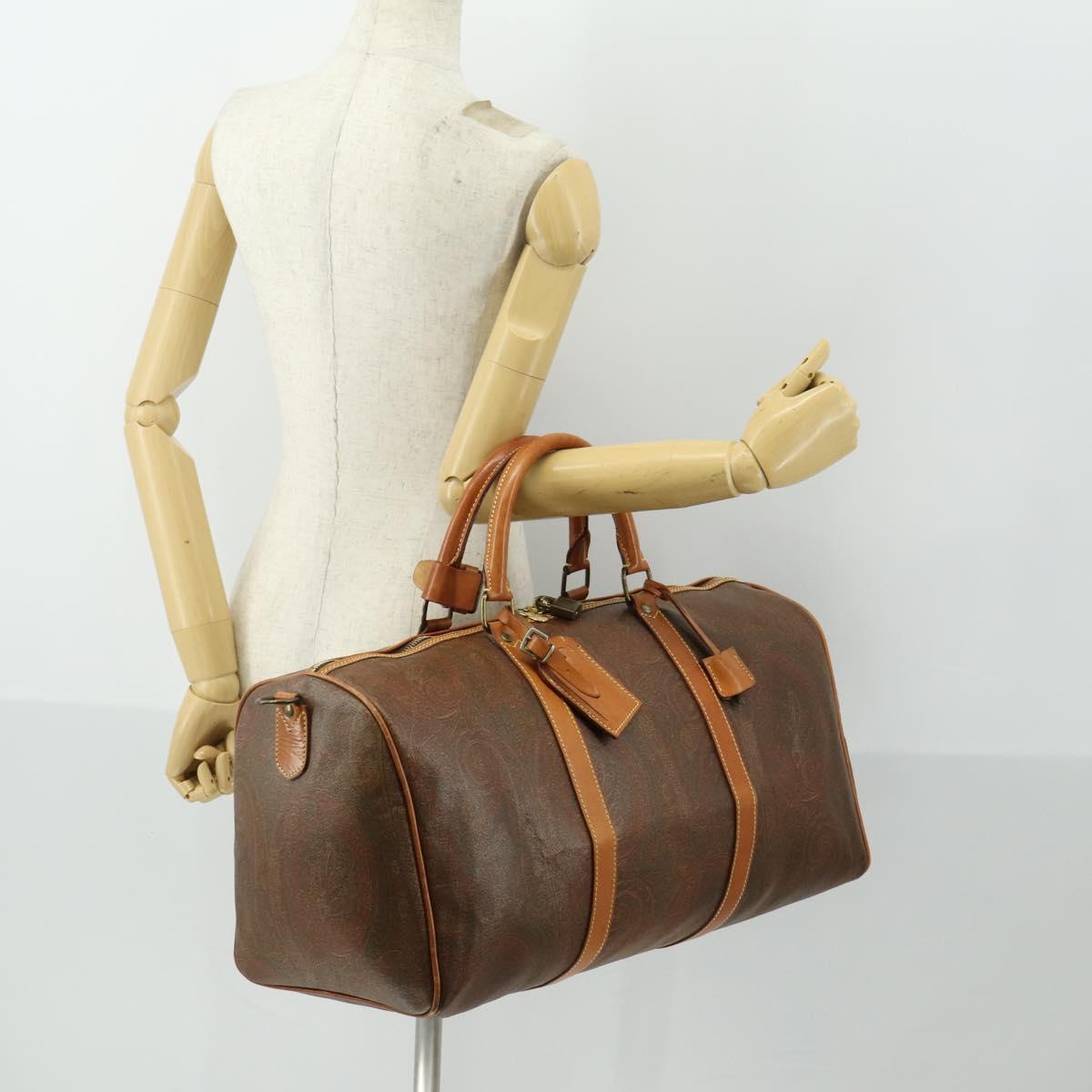 ETRO Paisley Boston Bag PVC Leather Brown Gold Auth 162094