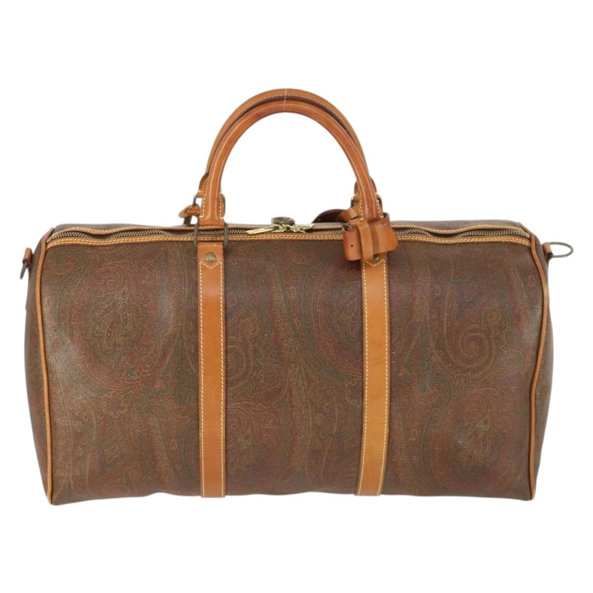 ETRO Paisley Boston Bag PVC Leather Brown Gold Auth 162094