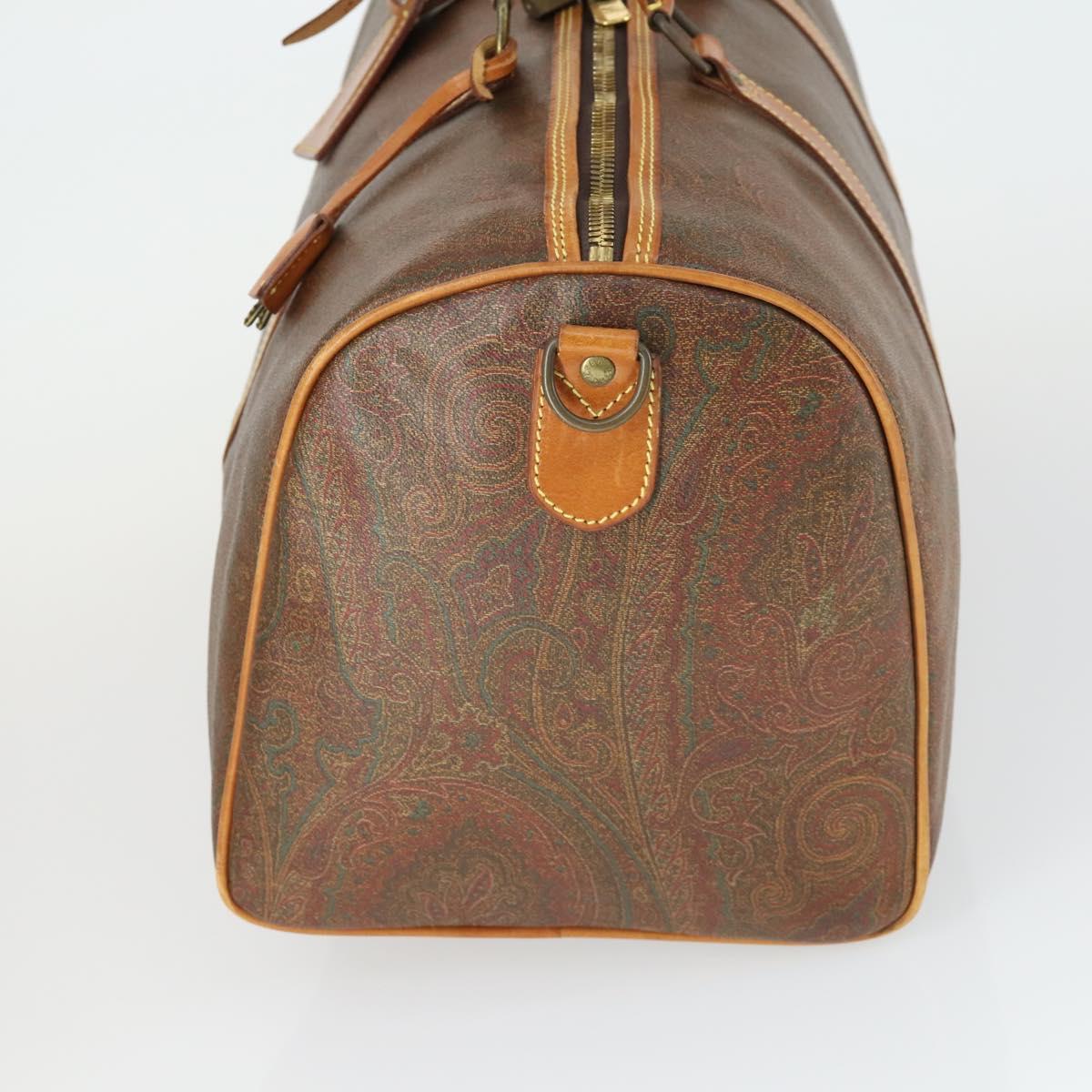 ETRO Paisley Boston Bag PVC Leather Brown Gold Auth 162094