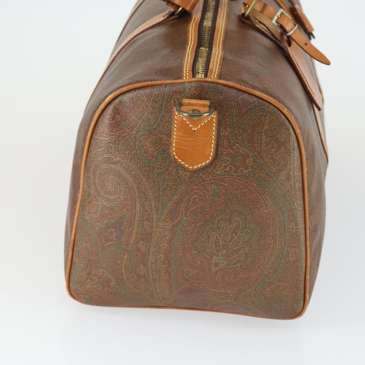 ETRO Paisley Boston Bag PVC Leather Brown Gold Auth 162094