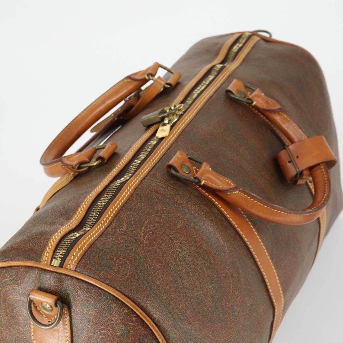 ETRO Paisley Boston Bag PVC Leather Brown Gold Auth 162094