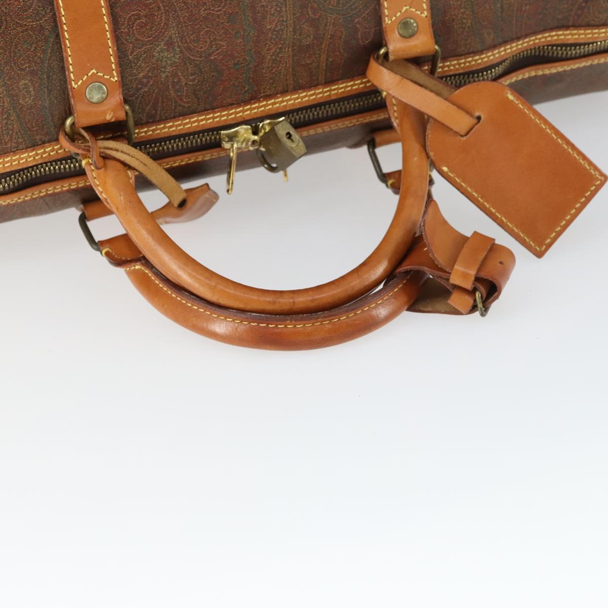 ETRO Paisley Boston Bag PVC Leather Brown Gold Auth 162094