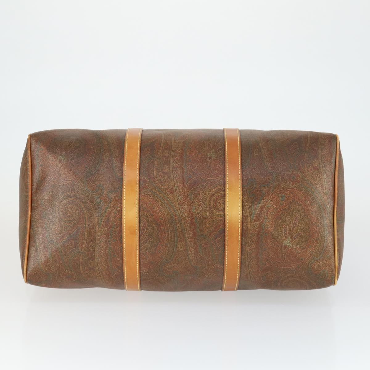 ETRO Paisley Boston Bag PVC Leather Brown Gold Auth 162094