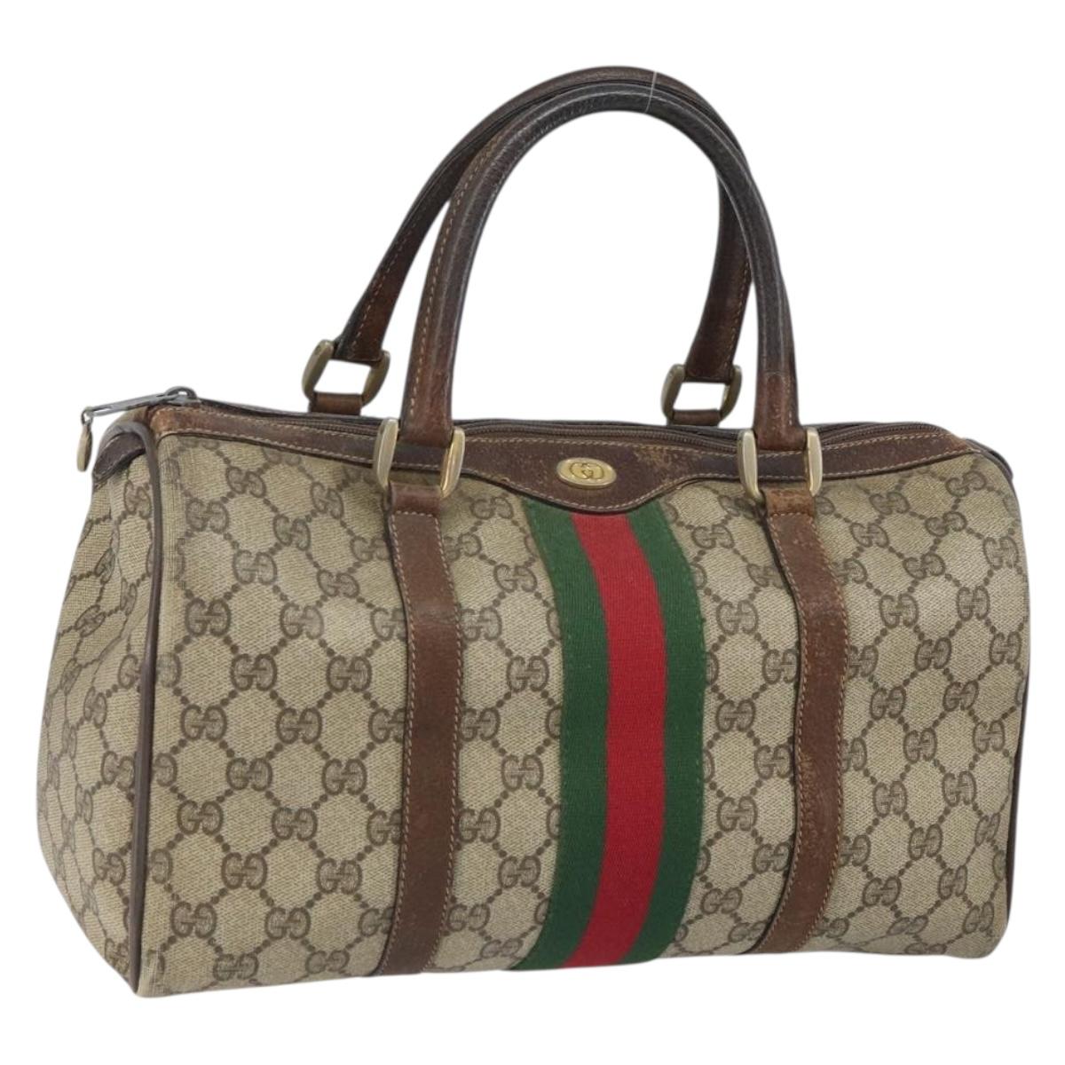 GUCCI GG Supreme Web Sherry Line Bag PVC Beige Gold 012 3842 33 39 Auth 162096