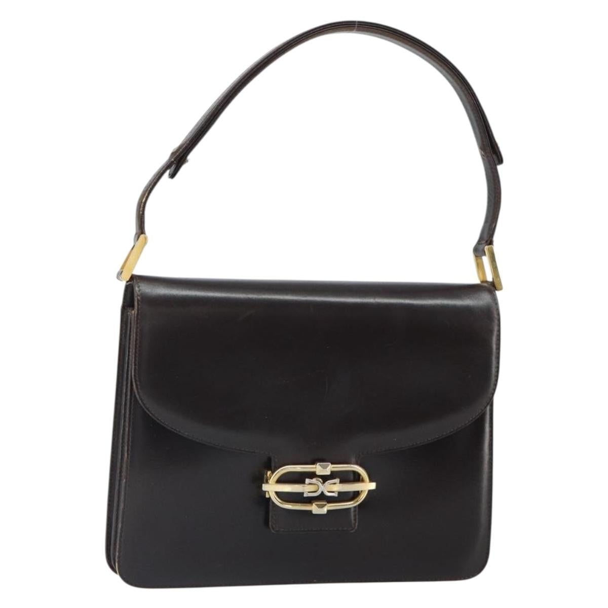 GUCCI Shoulder Bag Leather Brown Gold Auth 162097
