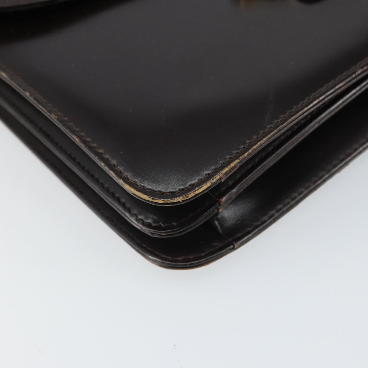 GUCCI Shoulder Bag Leather Brown Gold Auth 162097