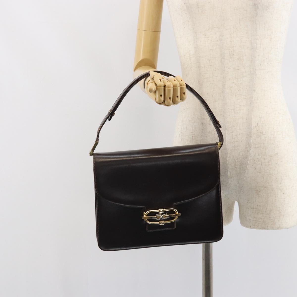 GUCCI Shoulder Bag Leather Brown Gold Auth 162097