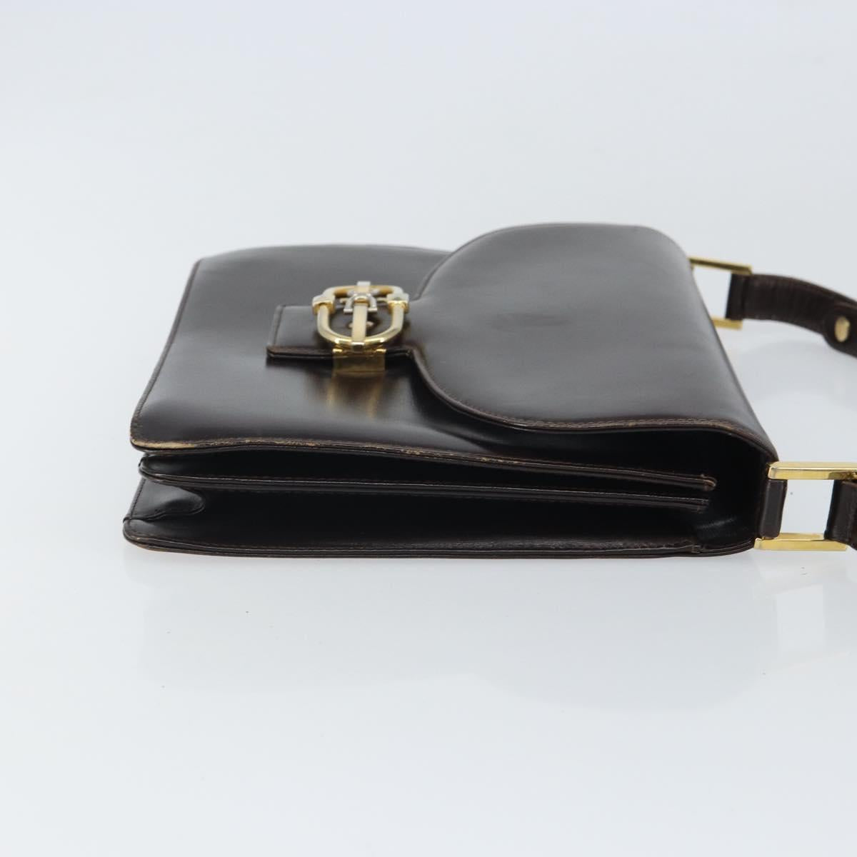 GUCCI Shoulder Bag Leather Brown Gold Auth 162097
