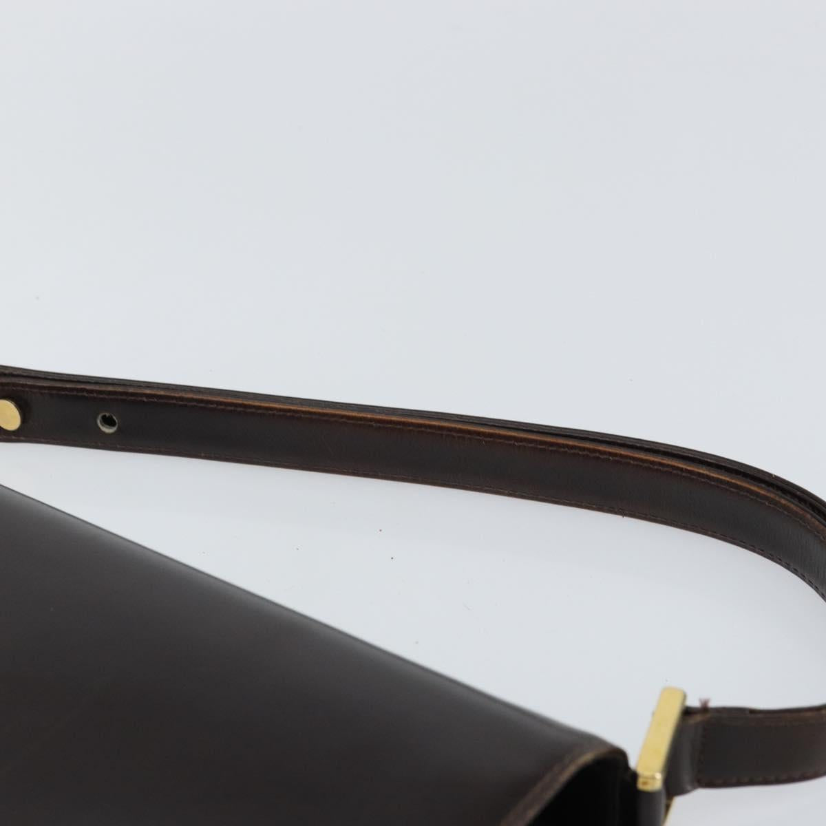 GUCCI Shoulder Bag Leather Brown Gold Auth 162097