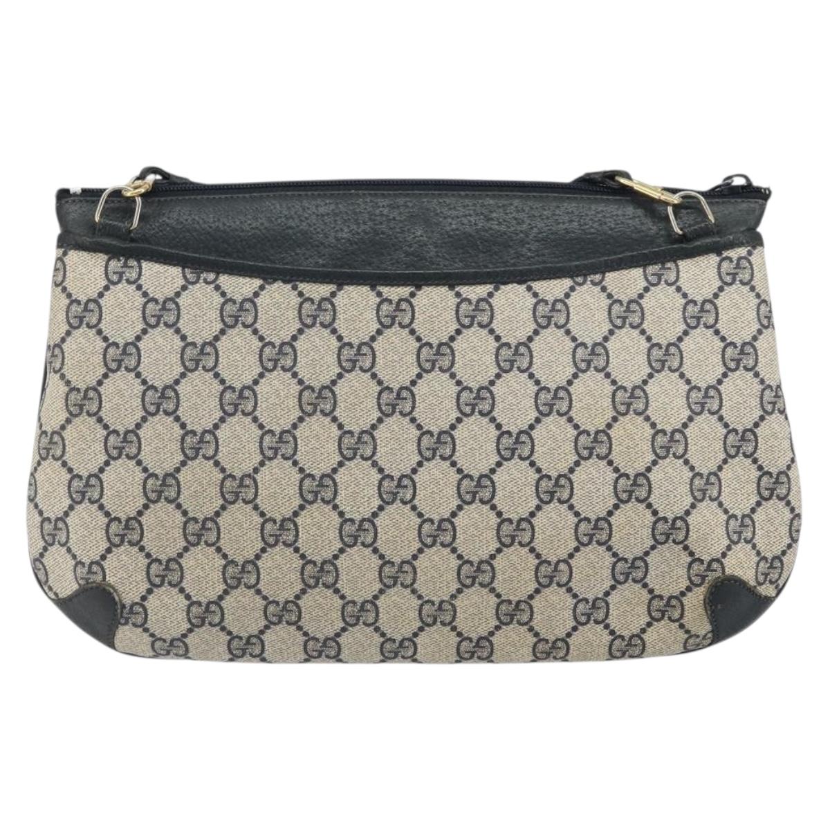 GUCCI GG Supreme Sherry Line Shoulder Bag PVC Navy Gold Auth 162100