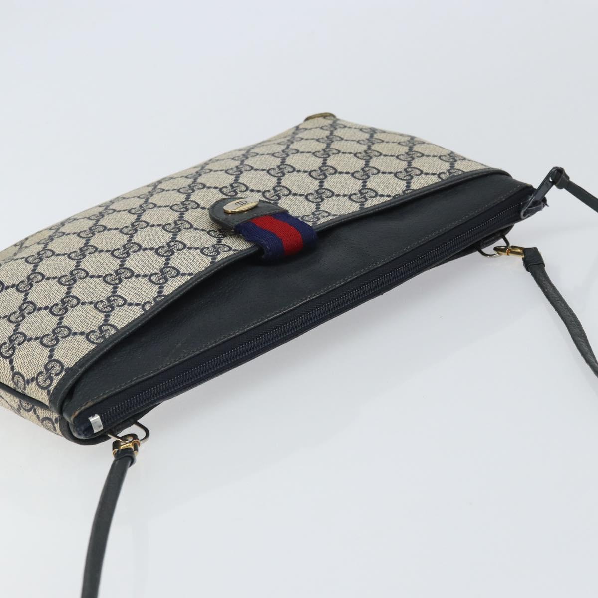 GUCCI GG Supreme Sherry Line Shoulder Bag PVC Navy Gold Auth 162100
