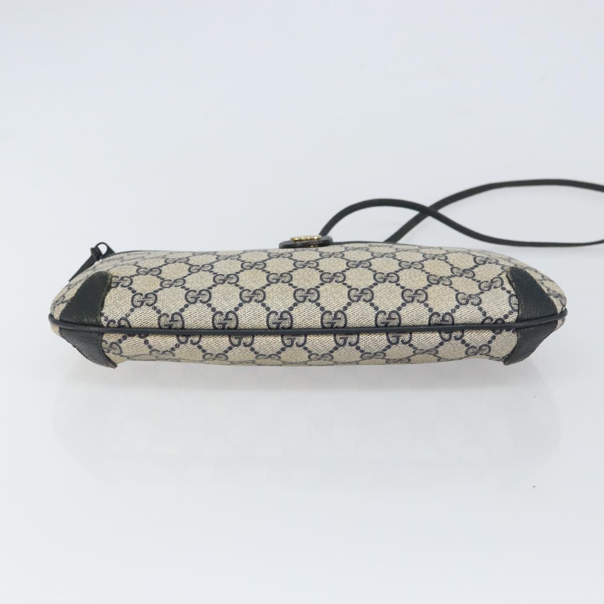 GUCCI GG Supreme Sherry Line Shoulder Bag PVC Navy Gold Auth 162100